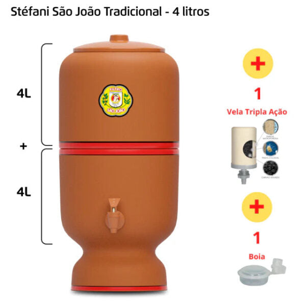 Filtro São João – 4 litros – 1 vela + 1 vela Tripla Ação