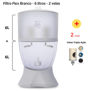Filtro Flex – 6 litros – 2 velas – Branco + 2 velas Tripla Ação