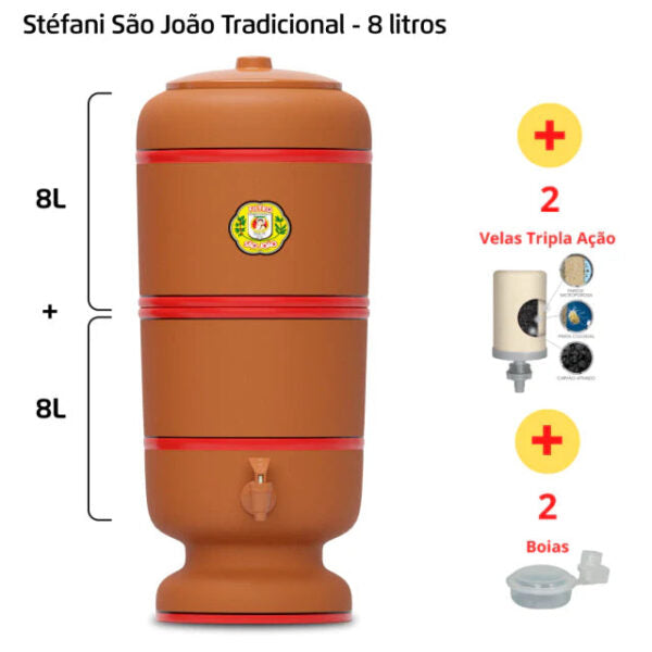 Filtro São João – 8 litros – 2 velas + 2 velas Tripla Ação